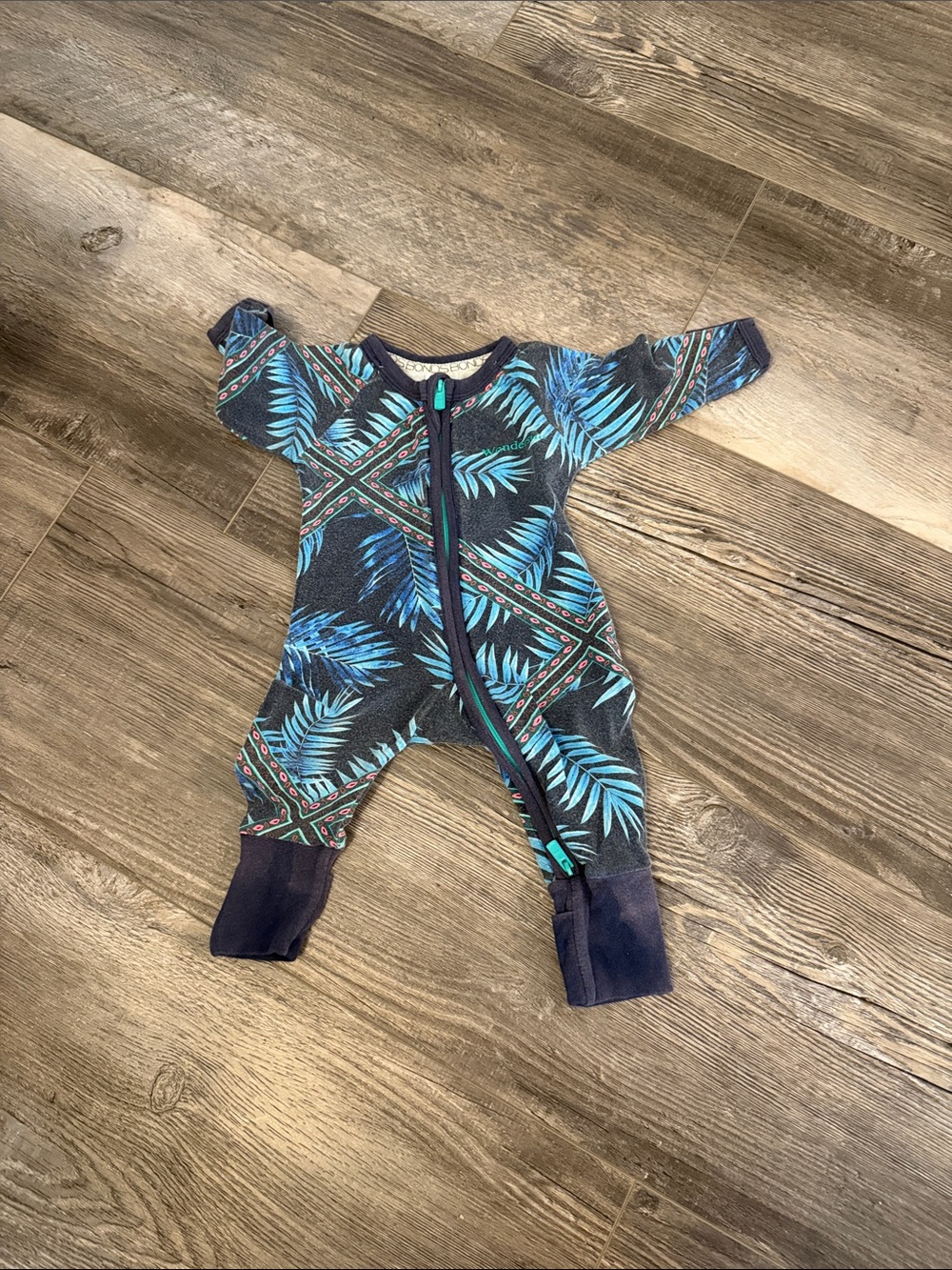 Bonds Baby One-Piece Zipper Romper in Teal Leaf Print